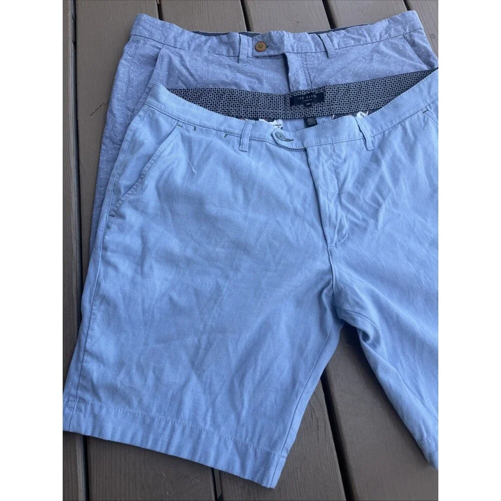 TED BAKER London Lot of 2 Men's Chino Shorts Flat Front Summer Wear Blue Size 38
